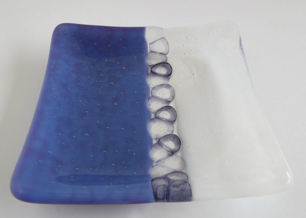 Fused Glass Murrini Plate in Purple and Streaky White