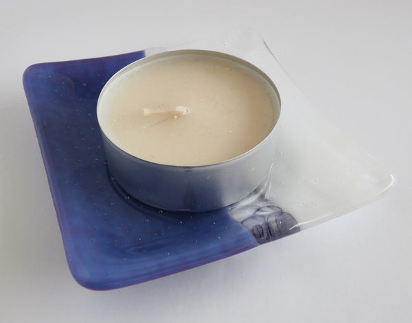 Fused Glass Murrini Plate in Purple and Streaky White