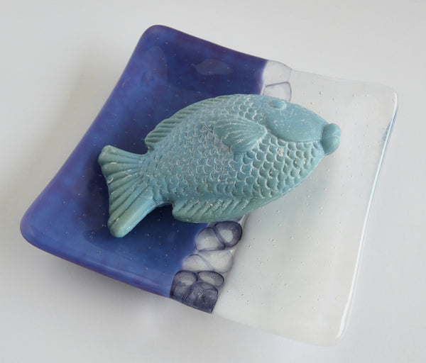 Fused Glass Murrini Plate in Purple and Streaky White