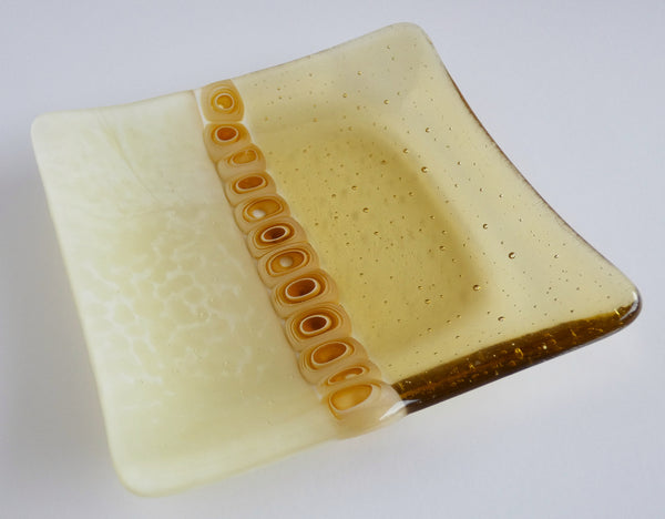 Fused Glass Murrini Plate in French Vanilla and Amber