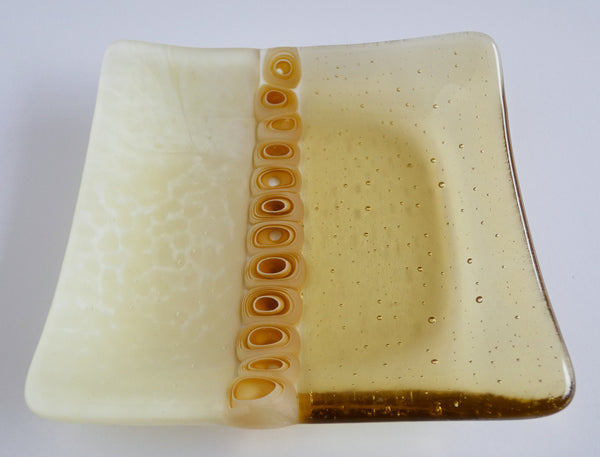 Fused Glass Murrini Plate in French Vanilla and Amber