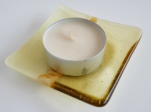 Fused Glass Murrini Plate in French Vanilla and Amber