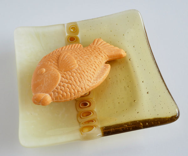 Fused Glass Murrini Plate in French Vanilla and Amber