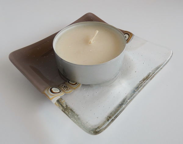 Fused Glass Murrini Plate in Mocha and Streaky White