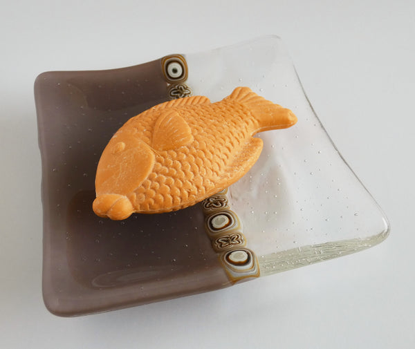 Fused Glass Murrini Plate in Mocha and Streaky White