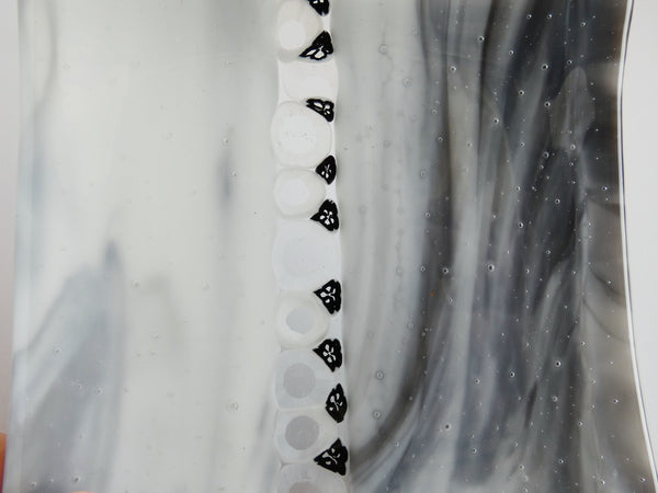Fused Glass Murrini Plate in Streaky Black and White