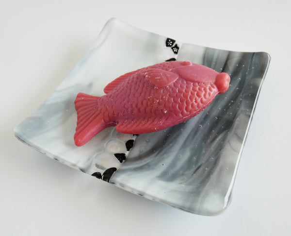 Fused Glass Murrini Plate in Streaky Black and White