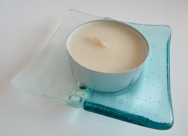 Fused Glass Murrini Plate in Pale Aqua and Streaky White