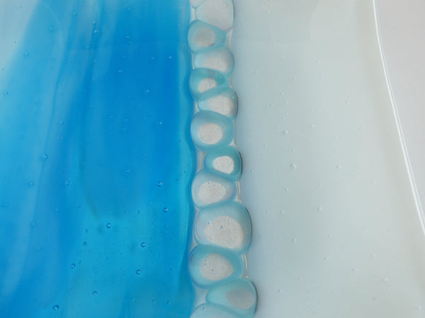 Fused Glass Murrini Plate in Streaky Turquoise and White