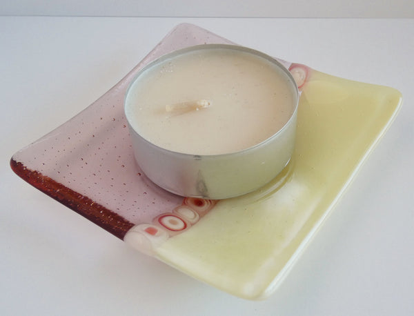 Fused Glass Murrini Plate in Coral and Cream
