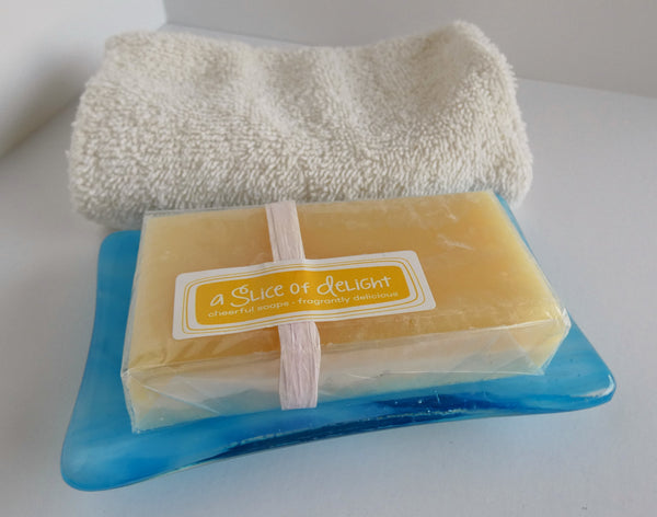 Fused Glass Soap Dish in Streaky Turquoise Blue and White