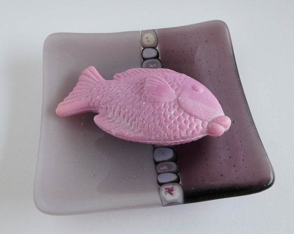 Fused Glass Murrini Plate in Light Violet and Dusty Lilac