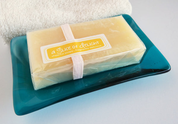 Large Fused Glass Soap Dish in Streaky Peacock Blue and White