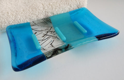 Fused Glass Soap Dish in Bright Turquoise Blue
