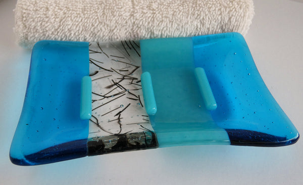 Fused Glass Soap Dish in Bright Turquoise Blue