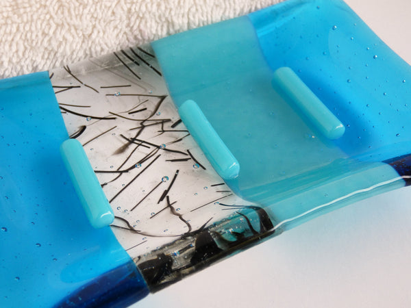Fused Glass Soap Dish in Bright Turquoise Blue