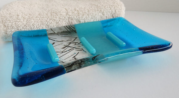 Fused Glass Soap Dish in Bright Turquoise Blue