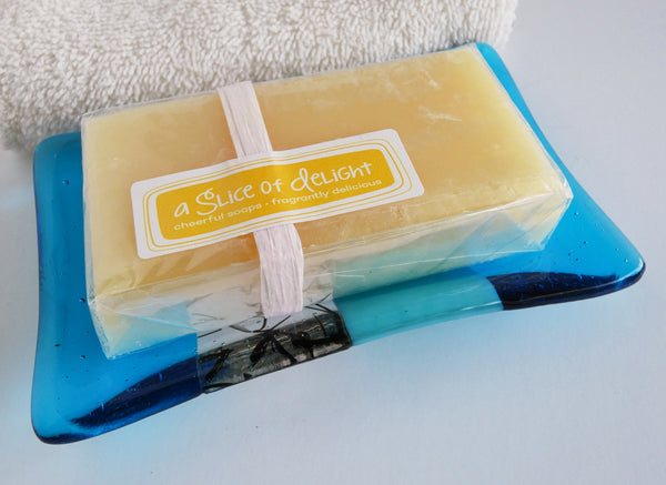 Fused Glass Soap Dish in Bright Turquoise Blue