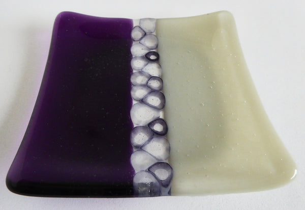 Fused Glass Murrini Plate in Violet and Driftwood Gray