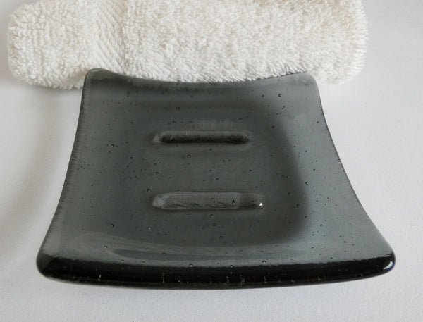 Fused Glass Square Soap Dish in Silver Gray