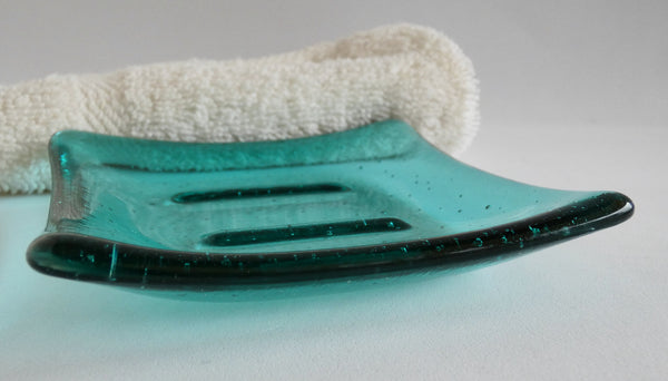 Fused Glass Square Soap Dish in Light Aqua