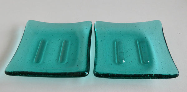 Fused Glass Square Soap Dish in Light Aqua