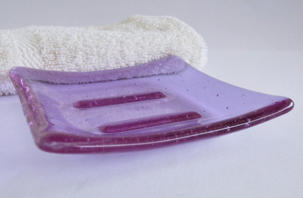 Fused Glass Square Soap Dish in Lavender