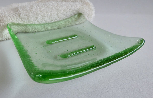 Fused Glass Square Soap Dish in Pale Green