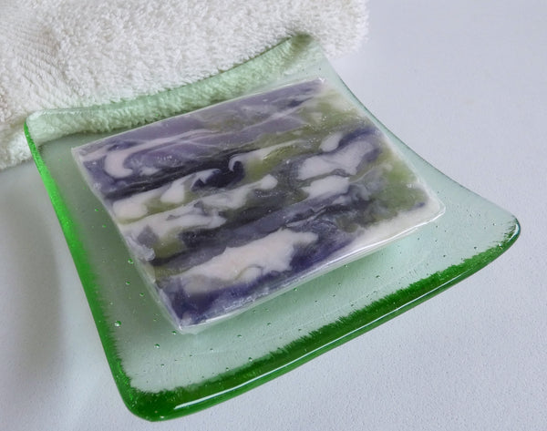 Fused Glass Square Soap Dish in Pale Green