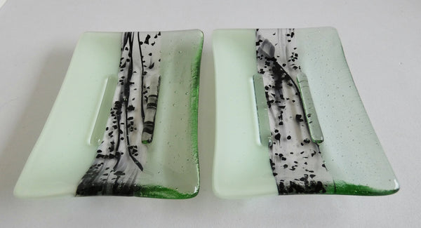 Large Fused Glass Soap Dish in Chalk and Pale Green