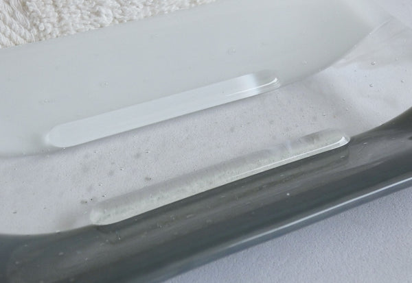 Large Fused Glass Soap Dish in Gray and White