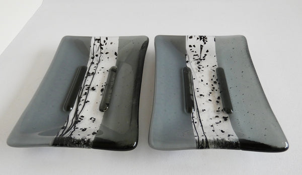 Large Fused Glass Soap Dish in Gray and Silver