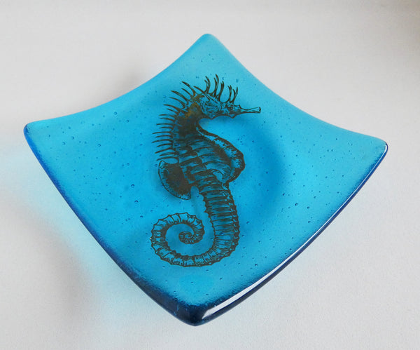 Fused Glass Sea Horse Plate