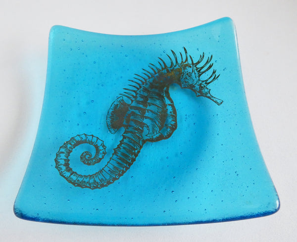 Fused Glass Sea Horse Plate