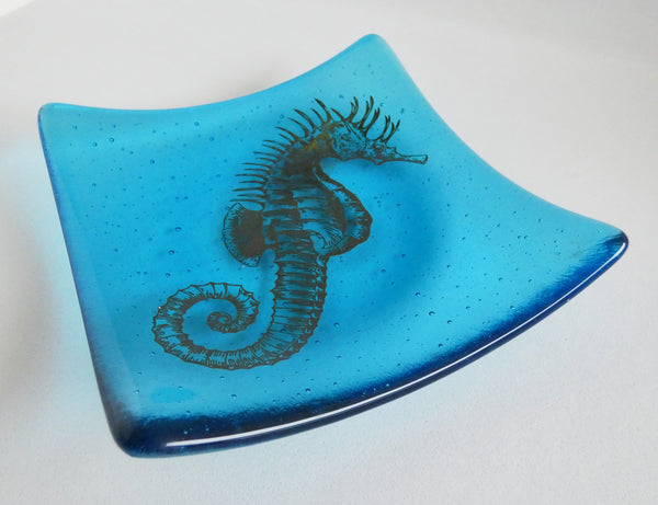 Fused Glass Sea Horse Plate