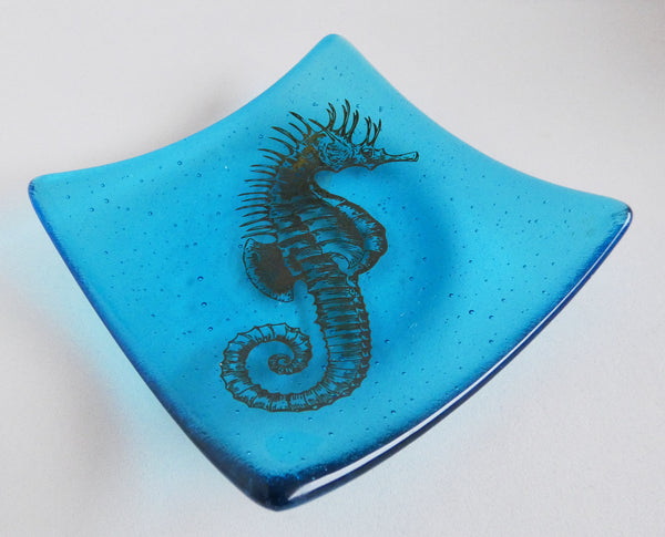 Fused Glass Sea Horse Plate