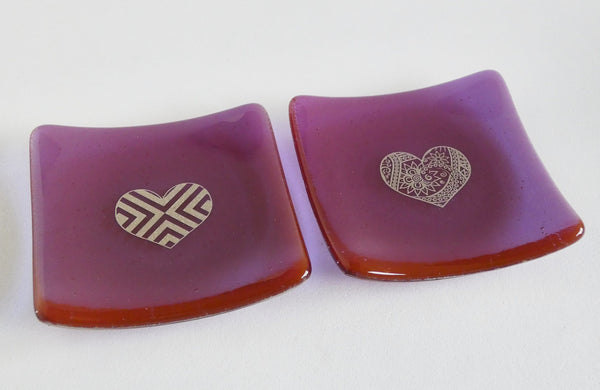 Fused Glass Heart Ring Dish in Berry Pink