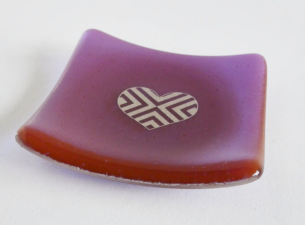 Fused Glass Heart Ring Dish in Berry Pink