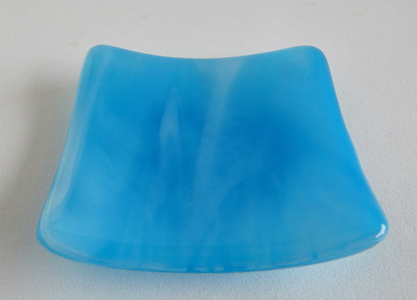 Turquoise Blue and White Streaky Fused Glass Dish