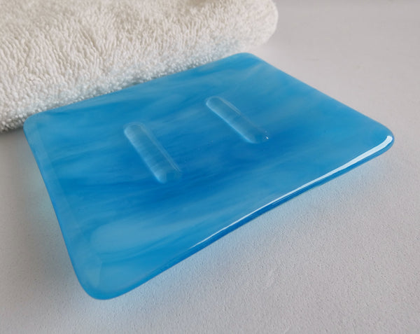 Fused Glass Small Soap Dish in Streaky Turquoise