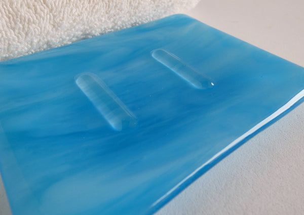 Fused Glass Small Soap Dish in Streaky Turquoise