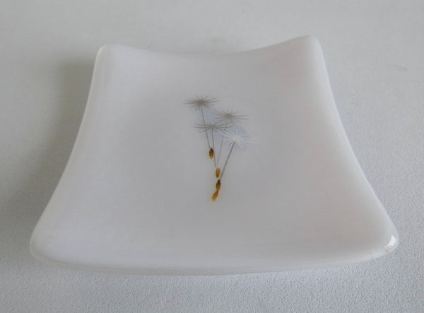 Pale Pink Dandelion Fused Glass Small Plate