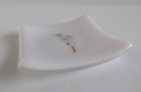 Pale Pink Dandelion Fused Glass Small Plate