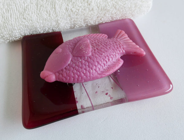 Fused Glass Soap Dish in Cranberry and Pink