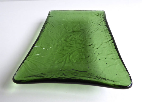 Fused Glass Floral Imprint Dish in Light Green