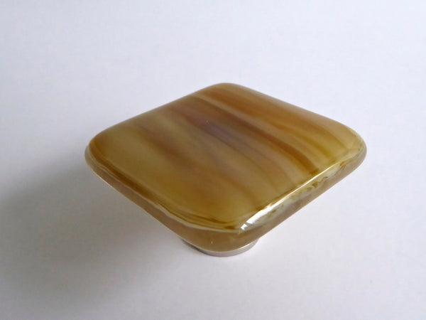 Streaky Amber and Cream Fused Glass Cabinet Door Knob