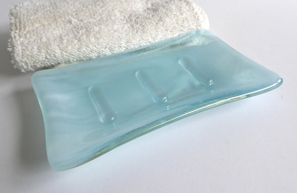 Fused Glass Soap Dish in Streaky Aqua-1 