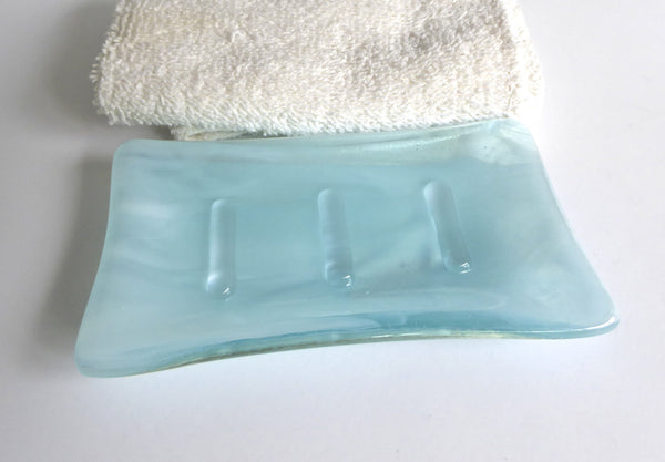 Fused Glass Soap Dish in Streaky Aqua-2