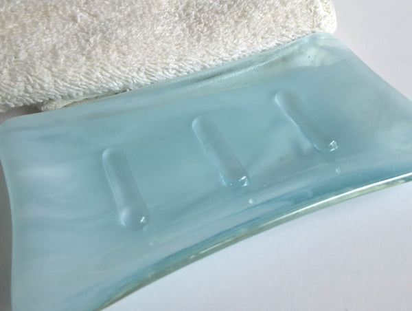 Fused Glass Soap Dish in Streaky Aqua-3