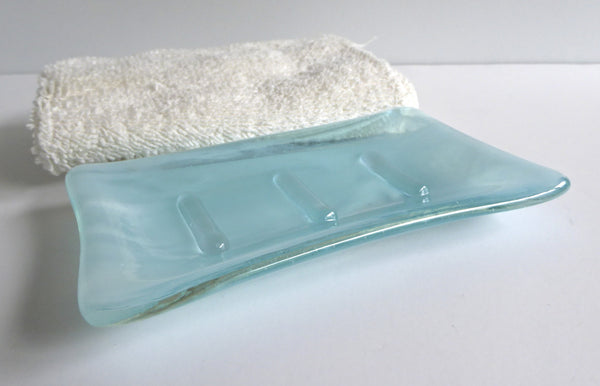 Fused Glass Soap Dish in Streaky Aqua-4
